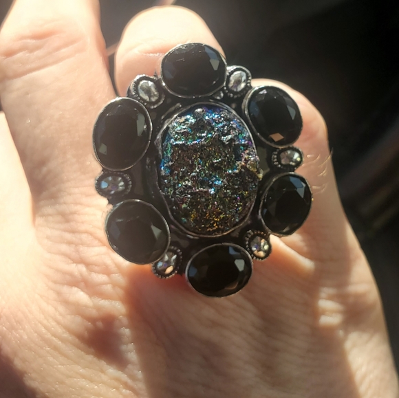 New Titanium Druzy & Spinnel 925 Silver Statement Ring. - Picture 11 of 13